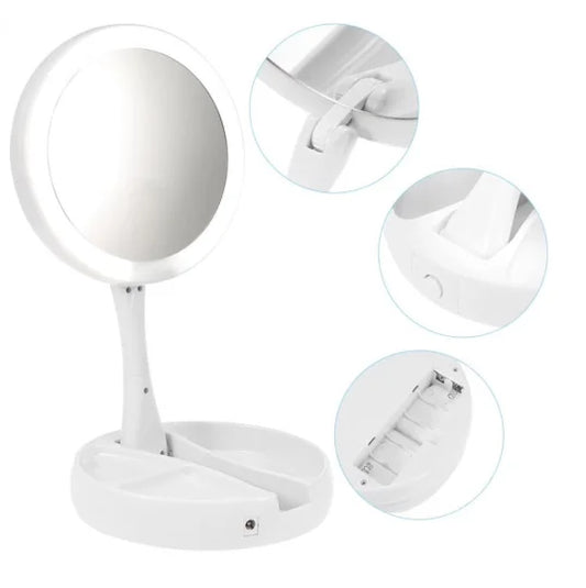 Espelho de Maquiagem com Luz e Aumento 10x – Perfeito para Detalhes Precisos