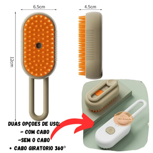 Escova a Vapor 3 em 1 para pets – Pente Massageador e Removedor de Pelos