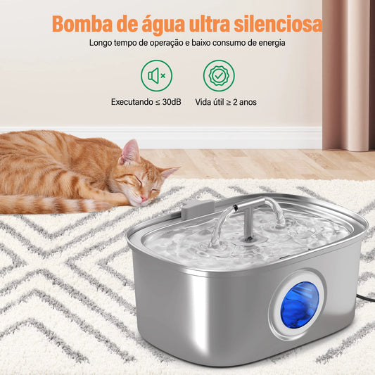 Fonte Automática para Água de Pets Newpet em Aço Inox – Bebedouro Automático para Gatos e Cães